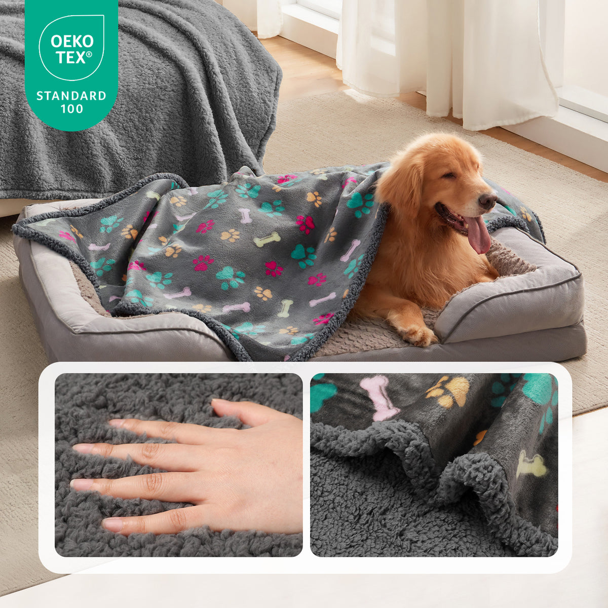 Waterproof Dog & Cat Blanket Grey Bone