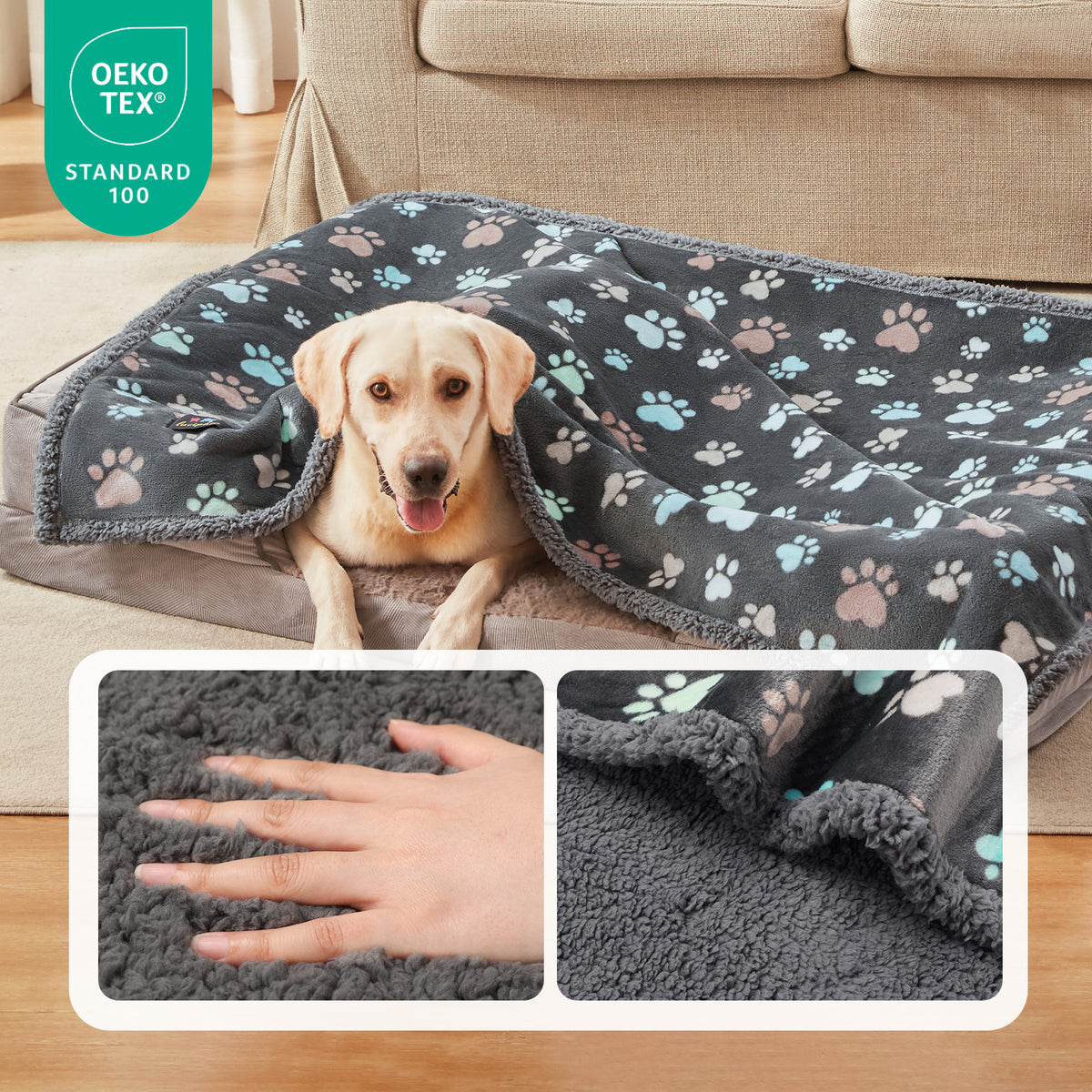 Waterproof Dog & Cat Blanket Grey Paw