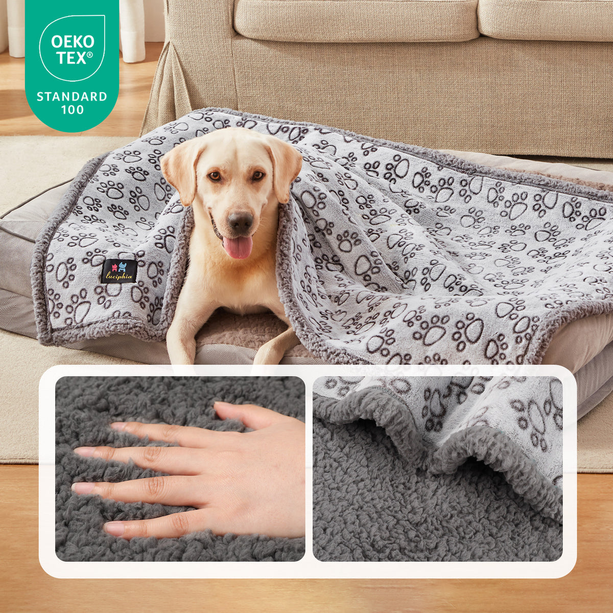 Waterproof Dog & Cat Blanket Paw Gray
