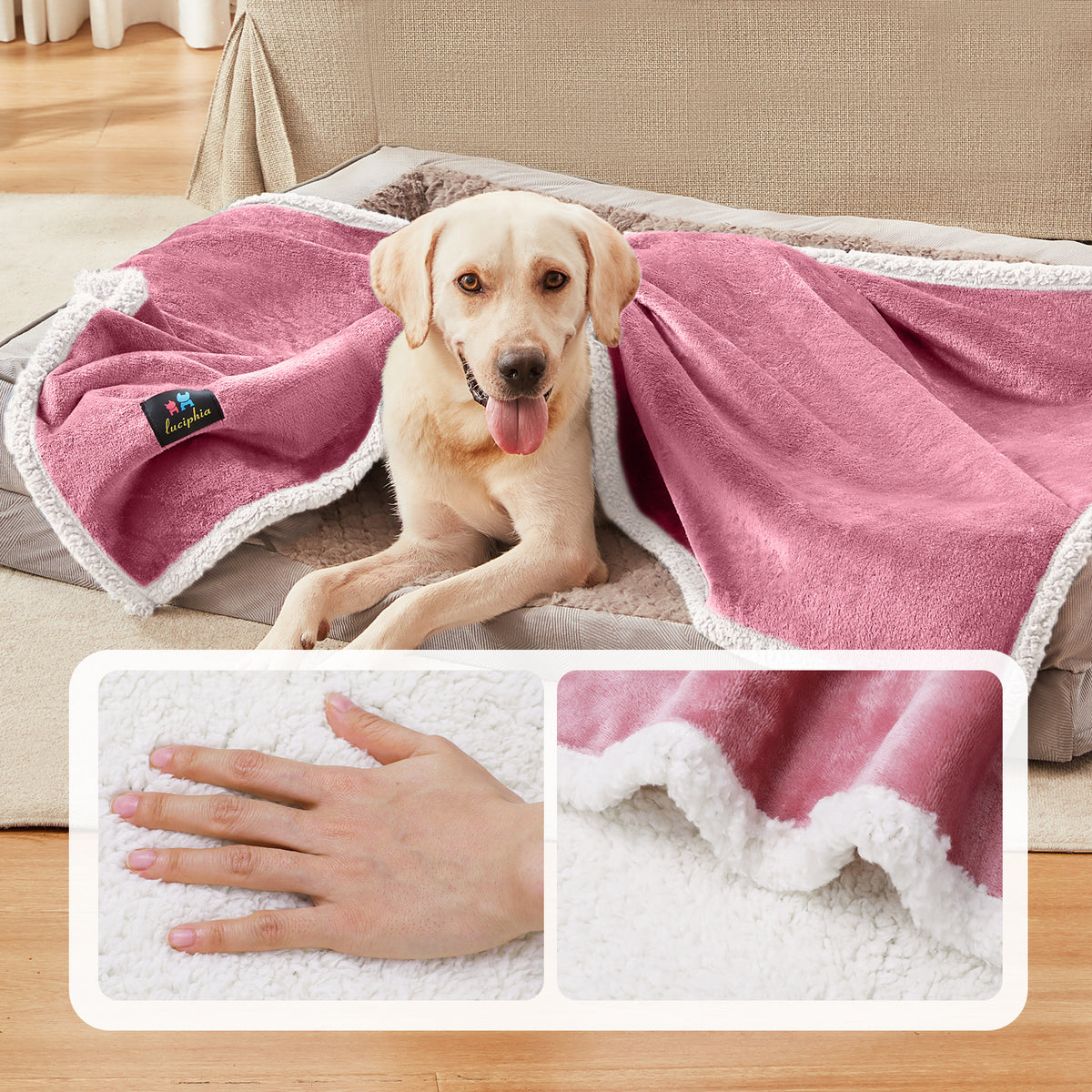 Reversible Waterproof Blanket for Large Dogs Pink White