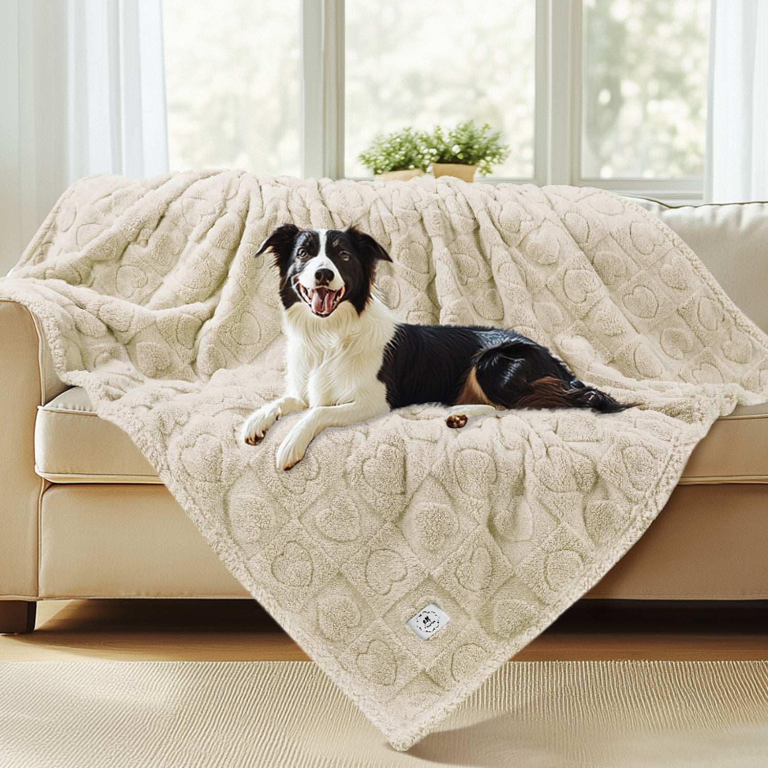 Heart Jacquard Waterproof Pet Blanket Beige