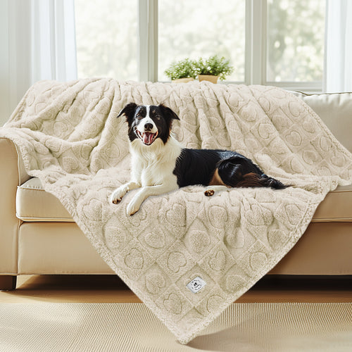 Heart Jacquard Waterproof Pet Blanket Beige