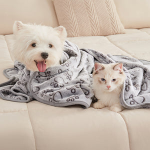 1 Pack 3 Small Pet Blanket Paw Printed Throw | Grey Paw