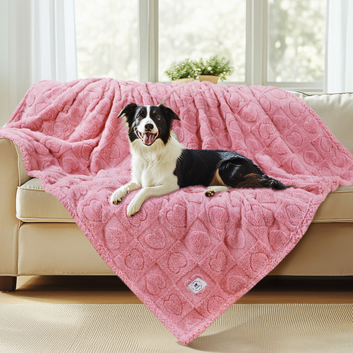 Heart Jacquard Waterproof Pet Blanket Pink
